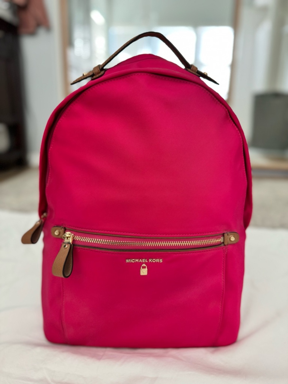 Michael Kors Fuchsia Nylon Backpack with Saffiano Leather trim